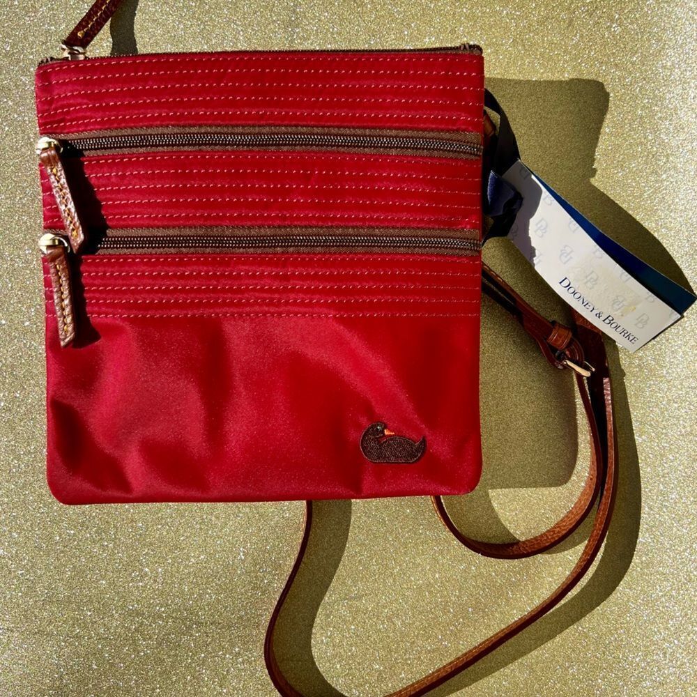Dooney & Bourke Womens Red Triple Zip Adjustable Strap Crossbody Travel Bag